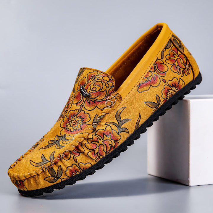 Mocasines florales de piel