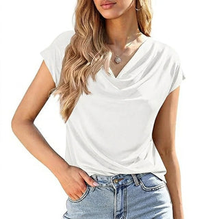 Aitana - Blusa con cuello drapeado y mangas casquillo