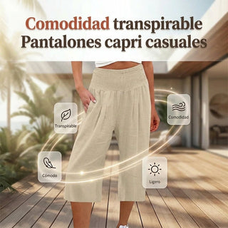 Abril - Pantalones capri ligeros con cintura elástica