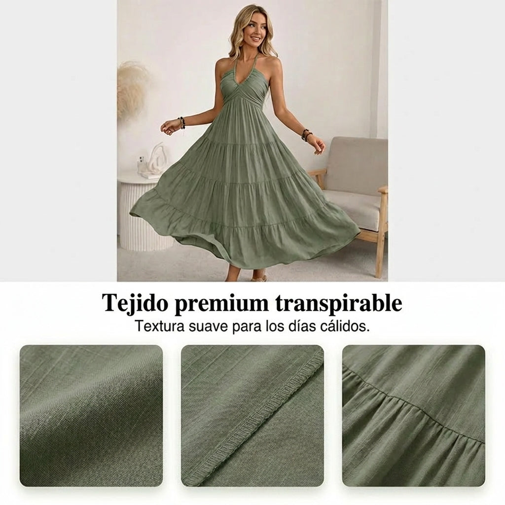 Julia - Vestido largo con cuello halter y espalda descubierta