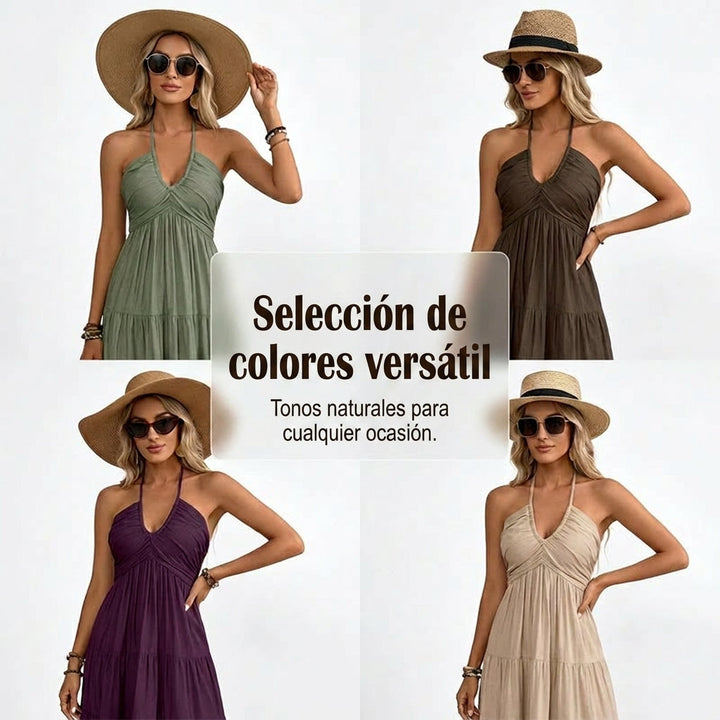 Julia - Vestido largo con cuello halter y espalda descubierta
