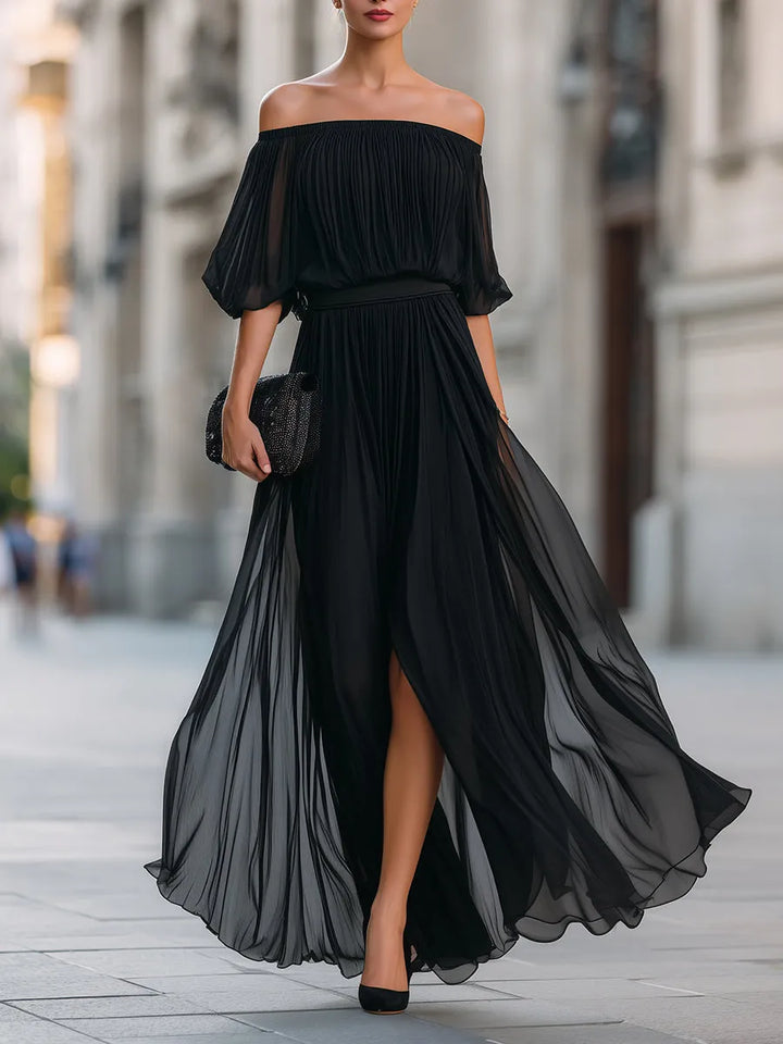 Vestido Invitada de Boda Hombro Largo Descubierto