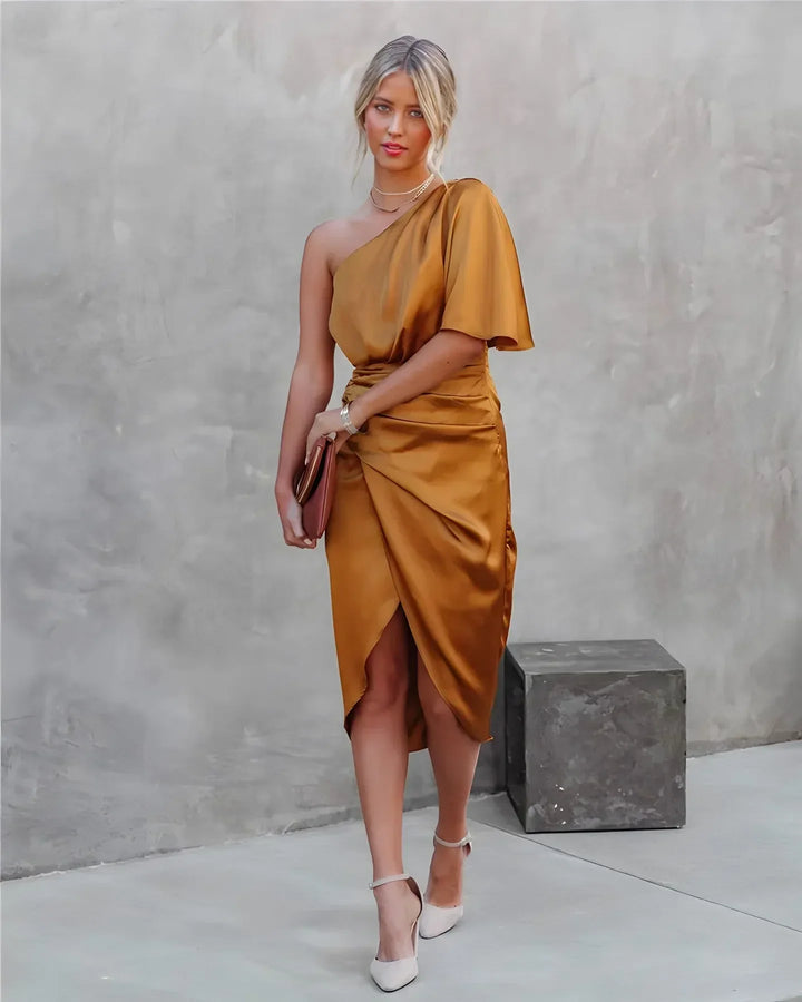 Vestido Midi Invitada de Boda Midi Drapeado Elegante
