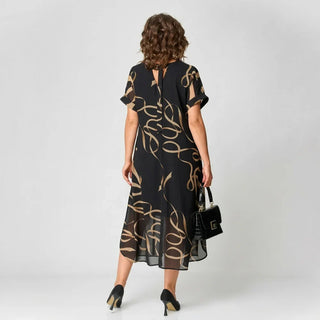 Francisca - Vestido con volante y estampado dorado