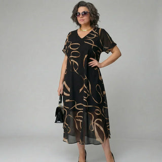 Francisca - Vestido con volante y estampado dorado