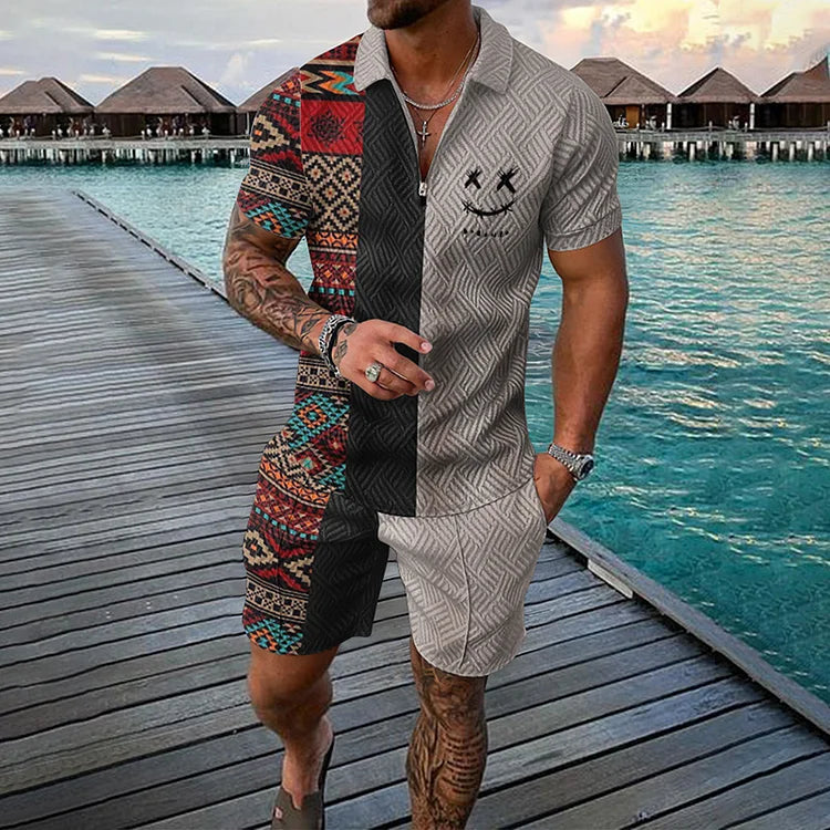 Antonio™ | Conjunto polo étnico de dos tonos y pantalones cortos
