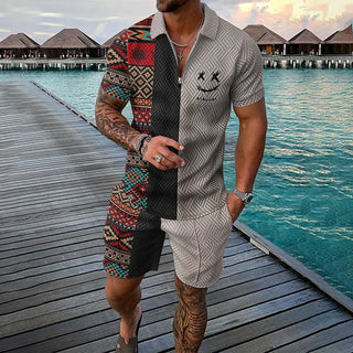 Antonio™ | Conjunto polo étnico de dos tonos y pantalones cortos