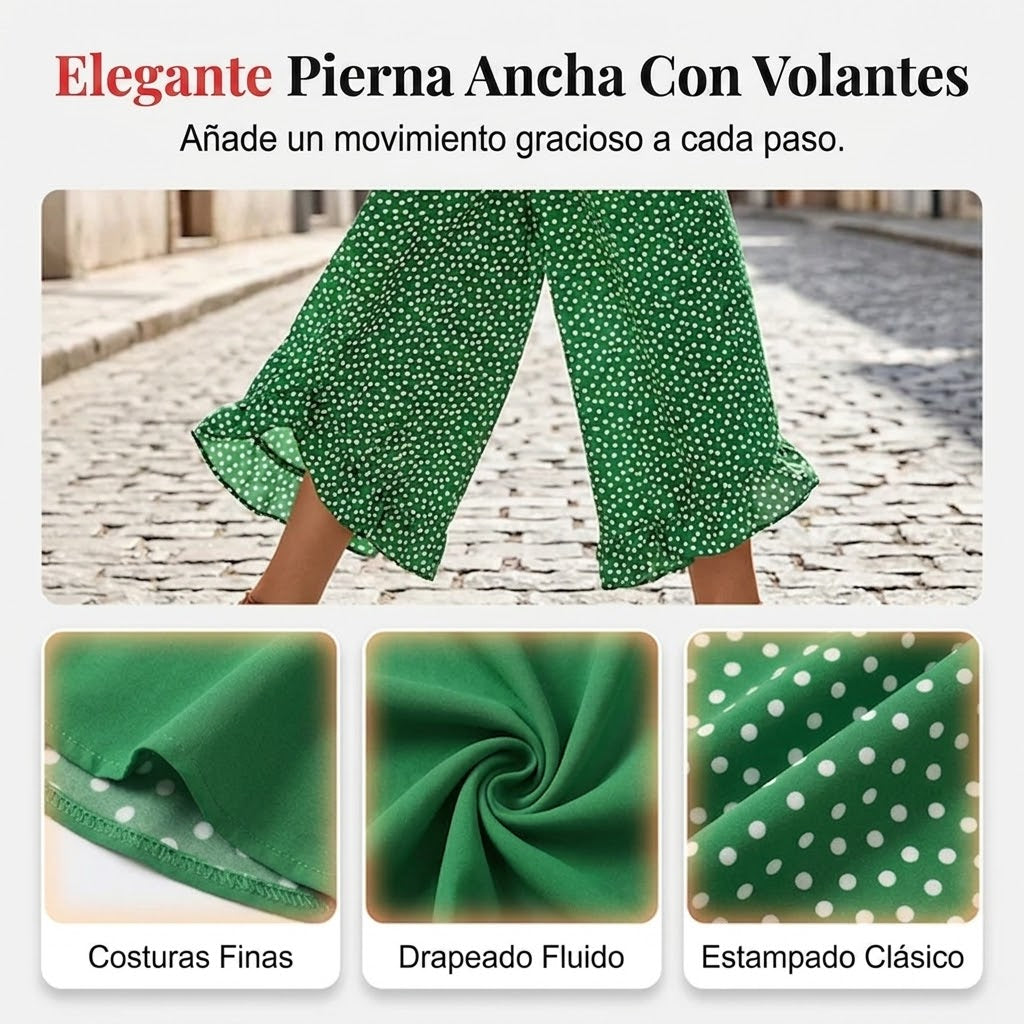 Adela - Pantalón fluido de lunares con volante