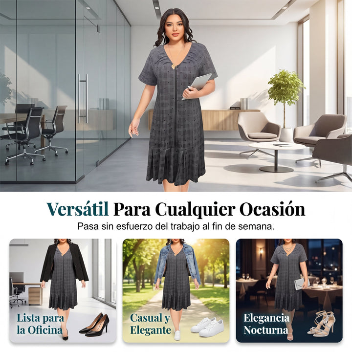 Marta - Vestido de cuadros con cremallera y bajo plisado