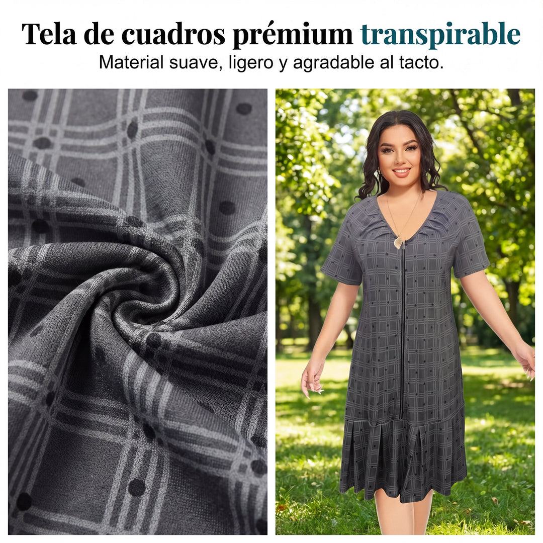 Marta - Vestido de cuadros con cremallera y bajo plisado