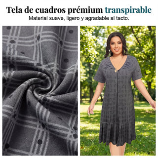 Marta - Vestido de cuadros con cremallera y bajo plisado