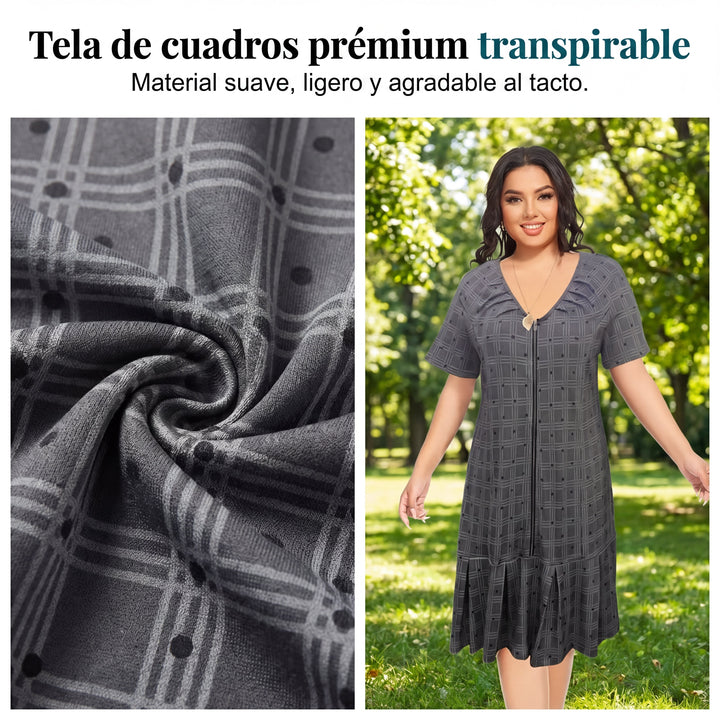 Marta - Vestido de cuadros con cremallera y bajo plisado