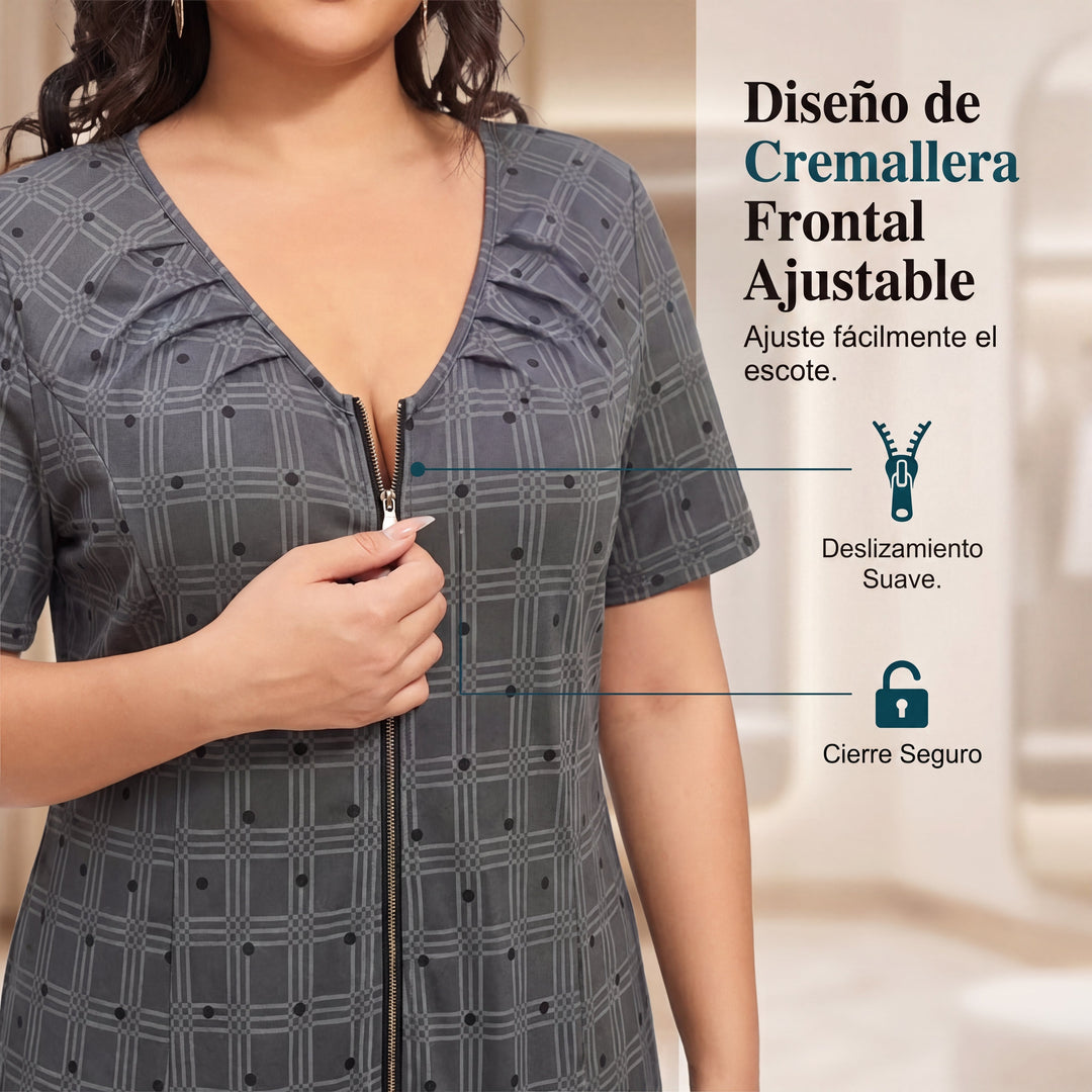 Marta - Vestido de cuadros con cremallera y bajo plisado