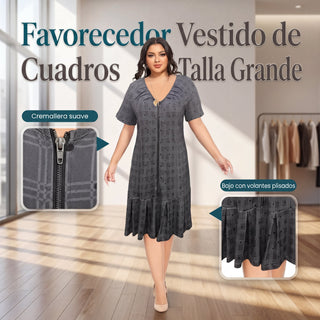 Marta - Vestido de cuadros con cremallera y bajo plisado