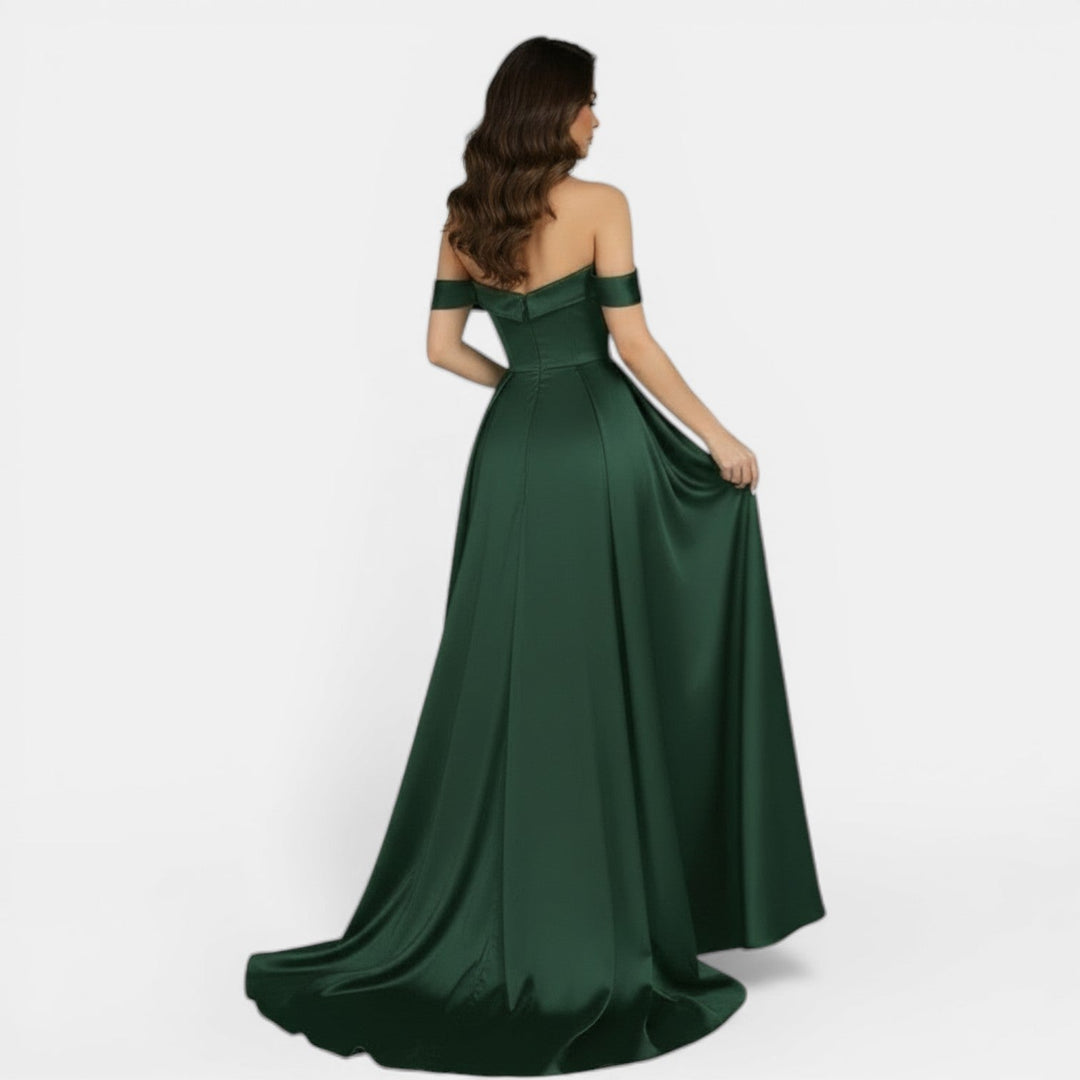 Vestido de Fiesta Off-Shoulder con Abertura Alta