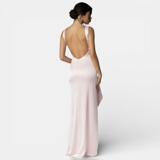 Vestido Largo de Satén con Espalda y Abertura
