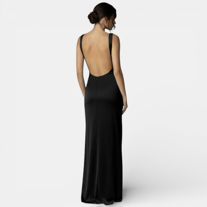 Vestido Largo de Satén con Espalda y Abertura