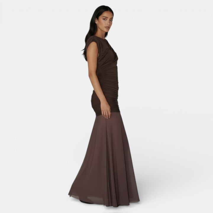Vestido Largo Irregular con Malla