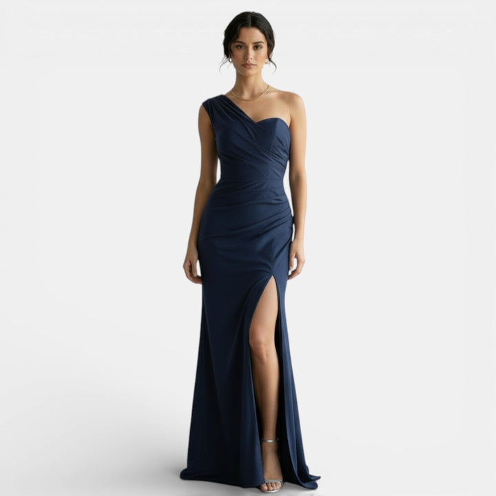 Vestido de Noche Plisado de Un Hombro