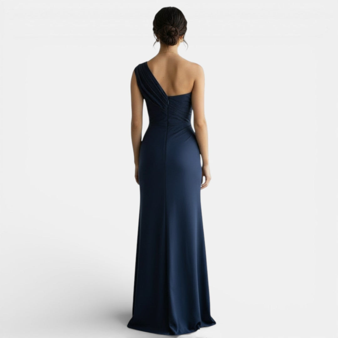 Vestido de Noche Plisado de Un Hombro