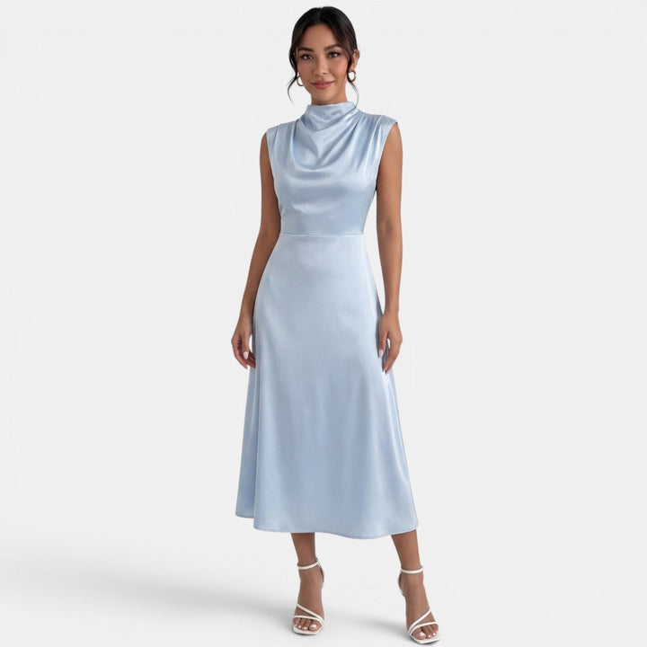 Elegant Midi Dress High Neck Women