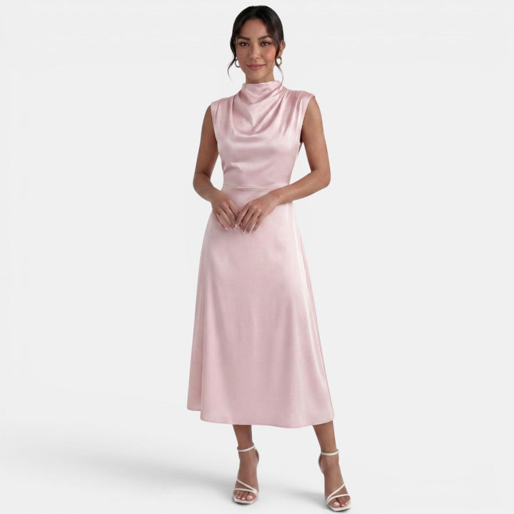 Elegant Midi Dress High Neck Women