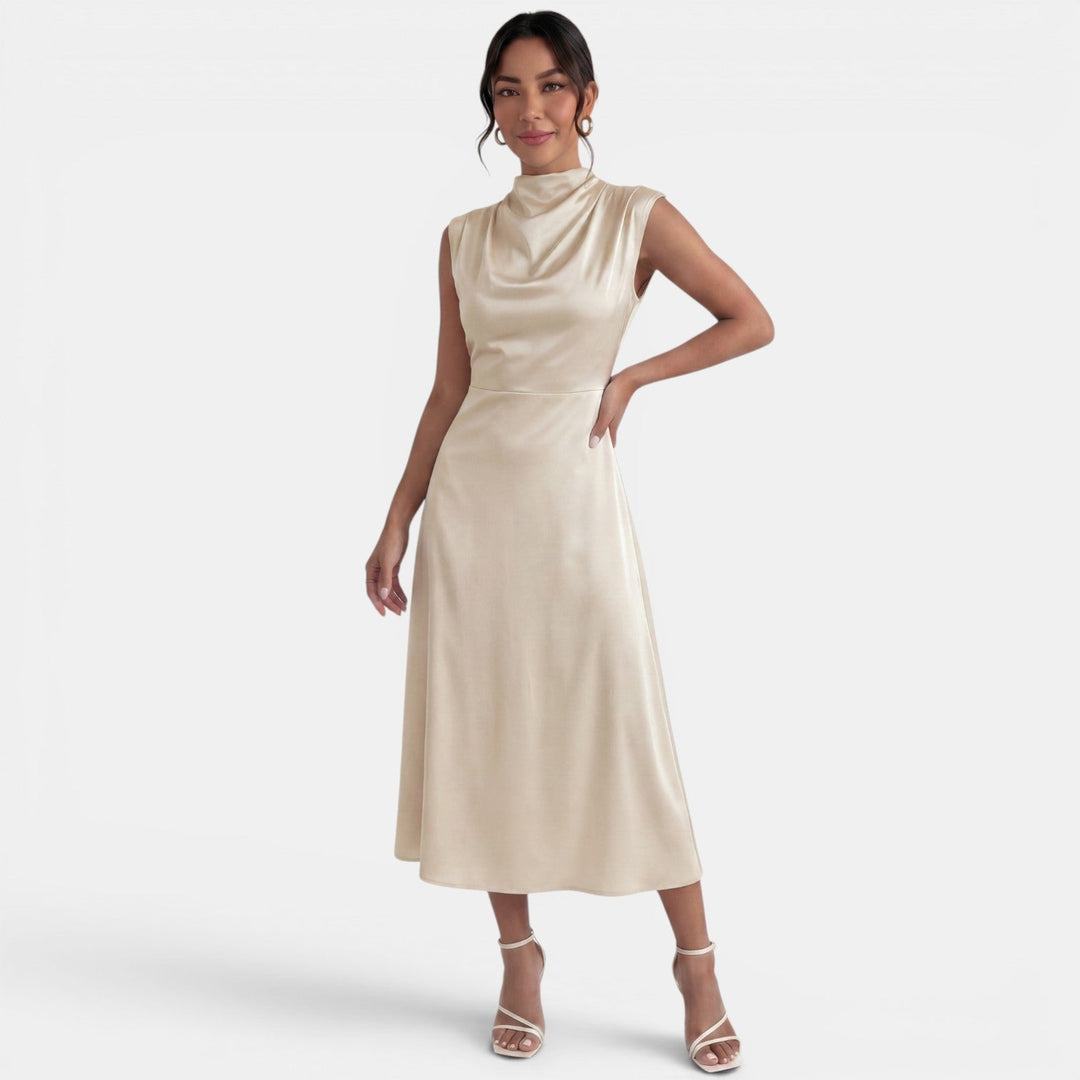 Elegant Midi Dress High Neck Women