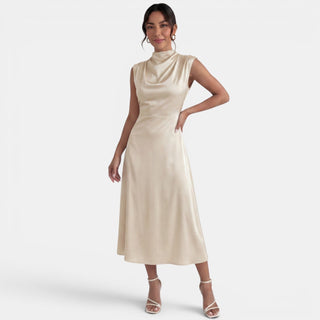 Elegant Midi Dress High Neck Women