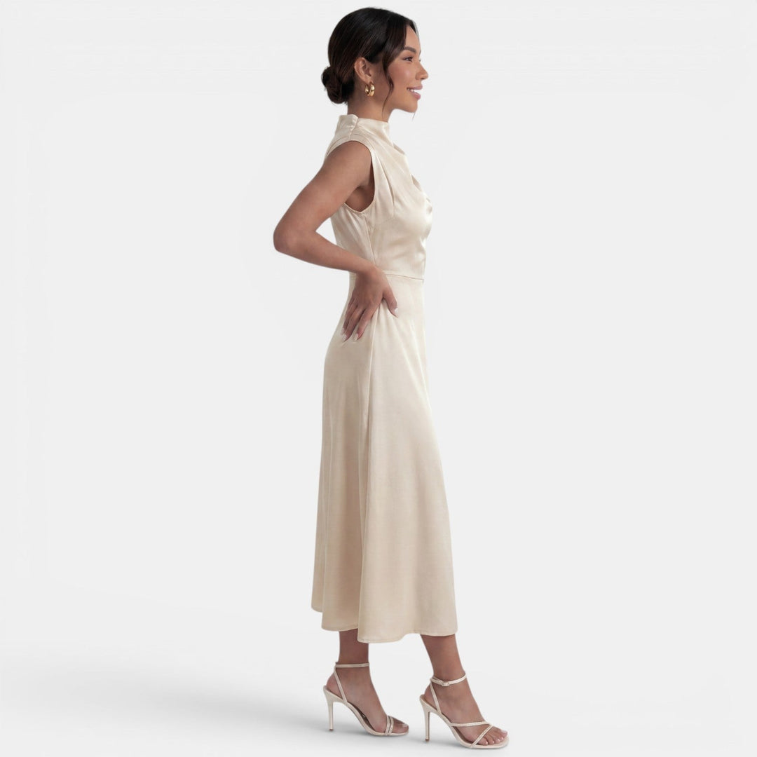 Elegant Midi Dress High Neck Women