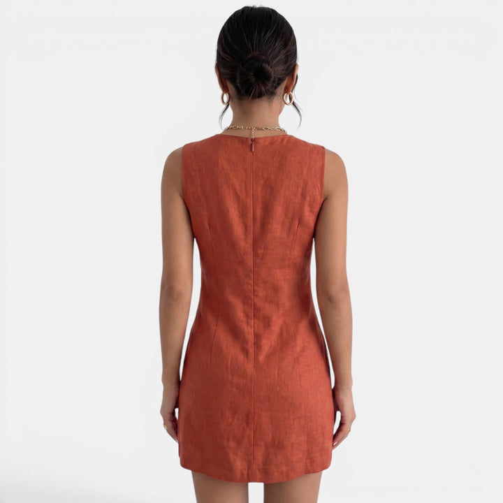 Vestido Corto Verano Escote V Mujer Lino