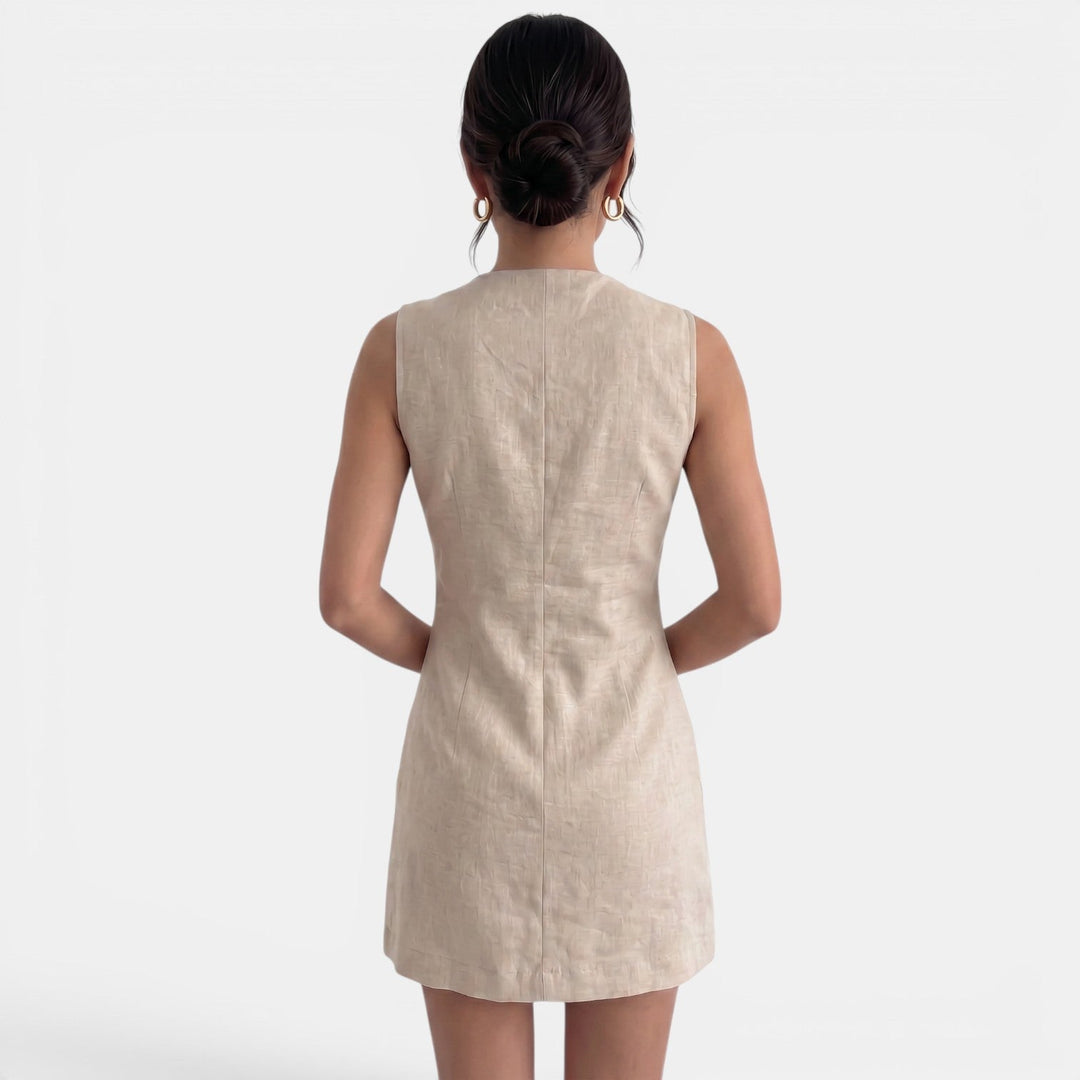 Vestido Corto Verano Escote V Mujer Lino