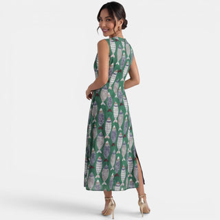 Vestido Lino Verde Midi Mujer Verano