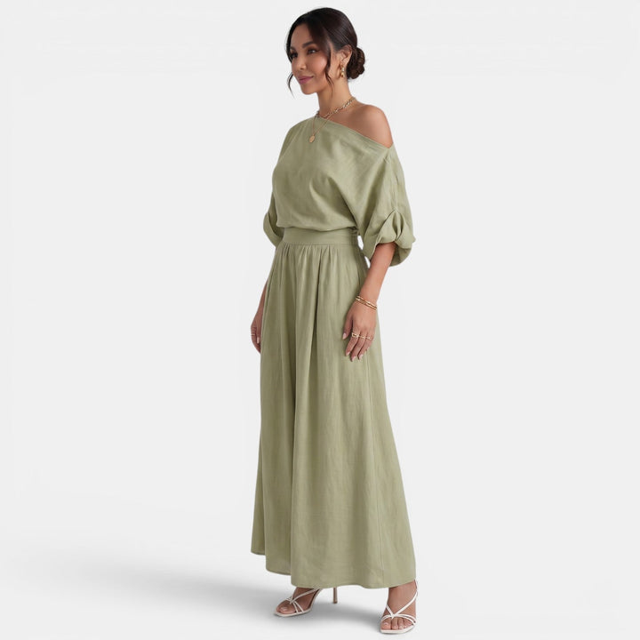 Conjunto Mujer Top Bardot y Pantalón