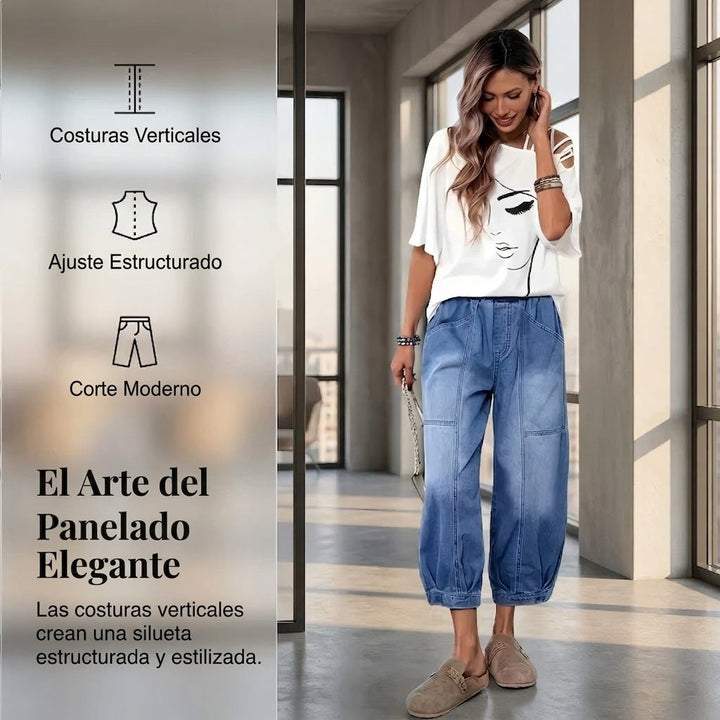 Zoe - Vaqueros con cintura elástica y corte cropped holgado