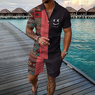 Antonio™ | Conjunto polo étnico de dos tonos y pantalones cortos