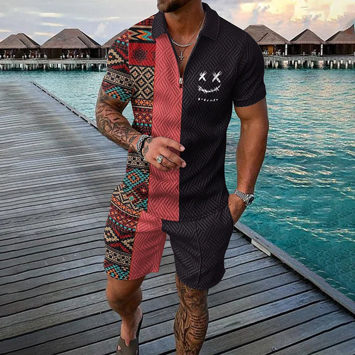 Antonio™ | Conjunto polo étnico de dos tonos y pantalones cortos
