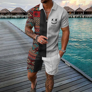 Antonio™ | Conjunto polo étnico de dos tonos y pantalones cortos