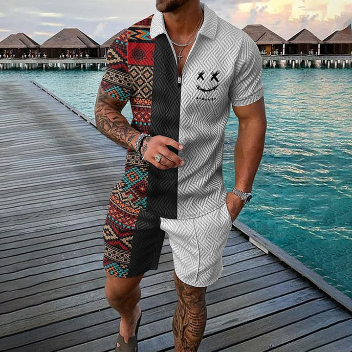 Antonio™ | Conjunto polo étnico de dos tonos y pantalones cortos