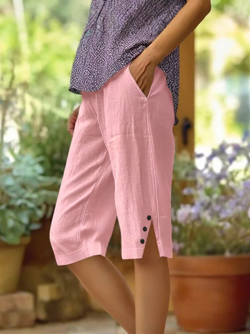 Lorena - Pantalón capri liso con bolsillos laterales