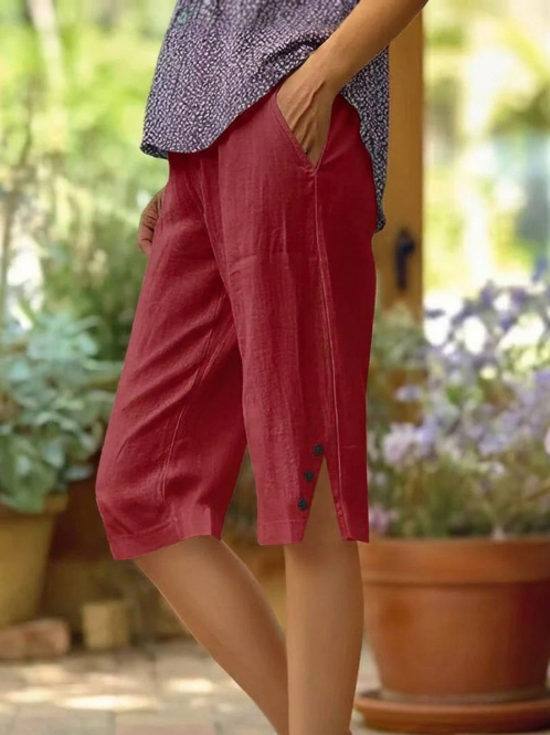 Lorena - Pantalón capri liso con bolsillos laterales