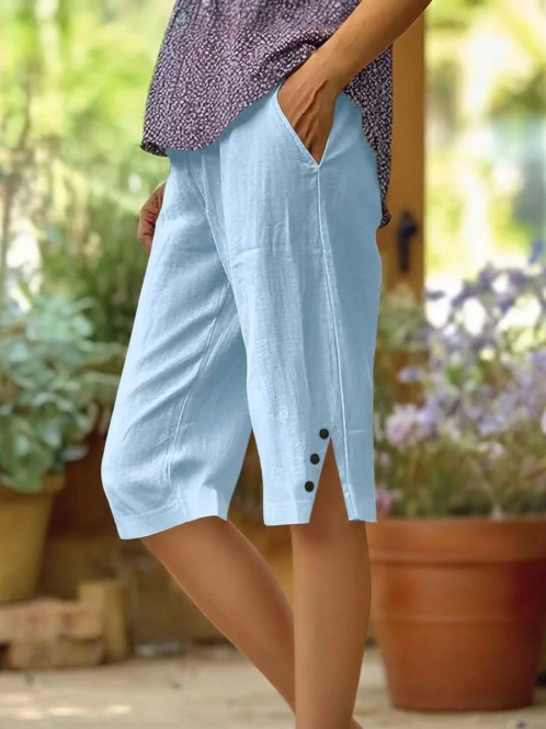 Lorena - Pantalón capri liso con bolsillos laterales