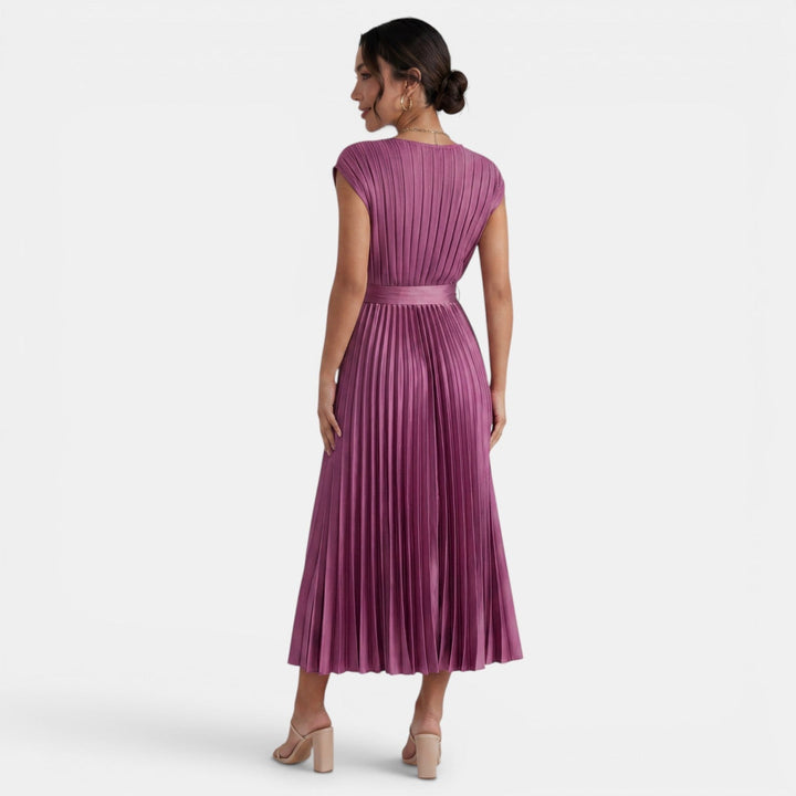 Vestido Midi Mujer Cuello V Plisado