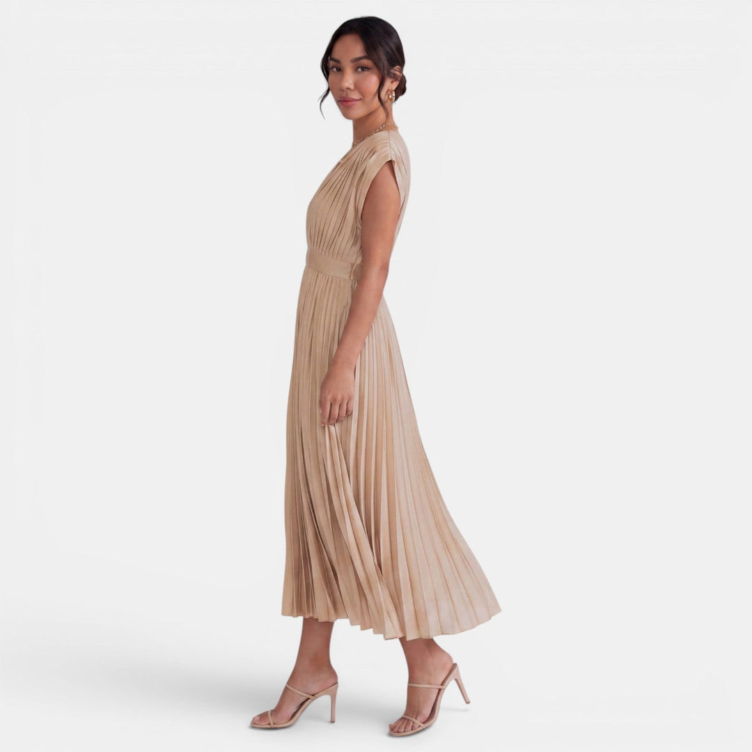 Vestido Midi Mujer Cuello V Plisado