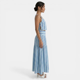 Vestido Rayas Azul Maxi Dos Piezas