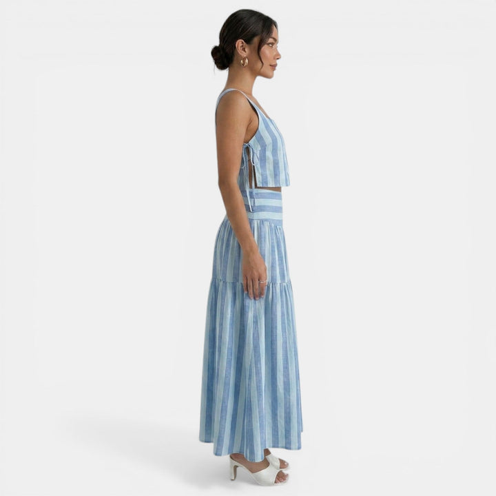 Vestido Rayas Azul Maxi Dos Piezas