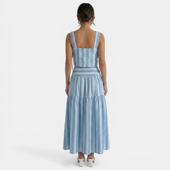 Vestido Rayas Azul Maxi Dos Piezas