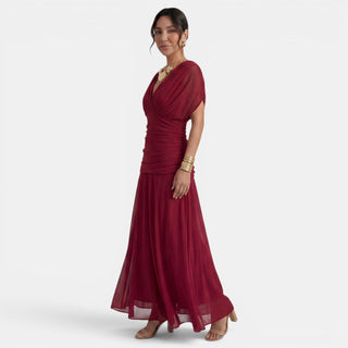 Vestido Maxi Mujer Gasa Estampado Cuello V