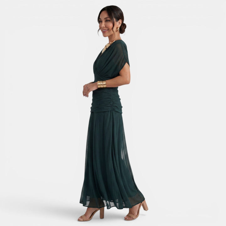 Vestido Maxi Mujer Gasa Estampado Cuello V