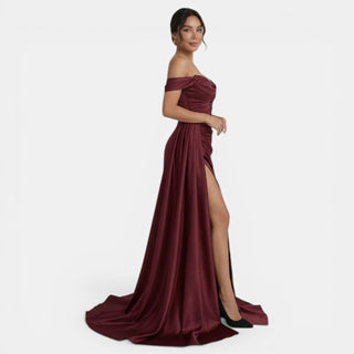 Vestido de Fiesta Off-Shoulder con Abertura Alta