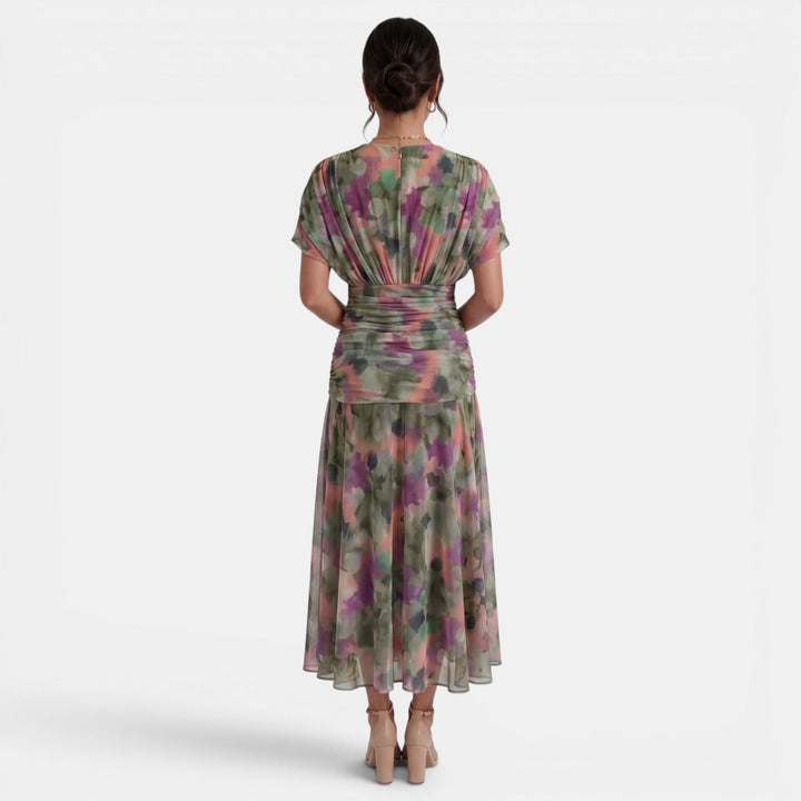 Vestido Maxi Mujer Gasa Estampado Cuello V